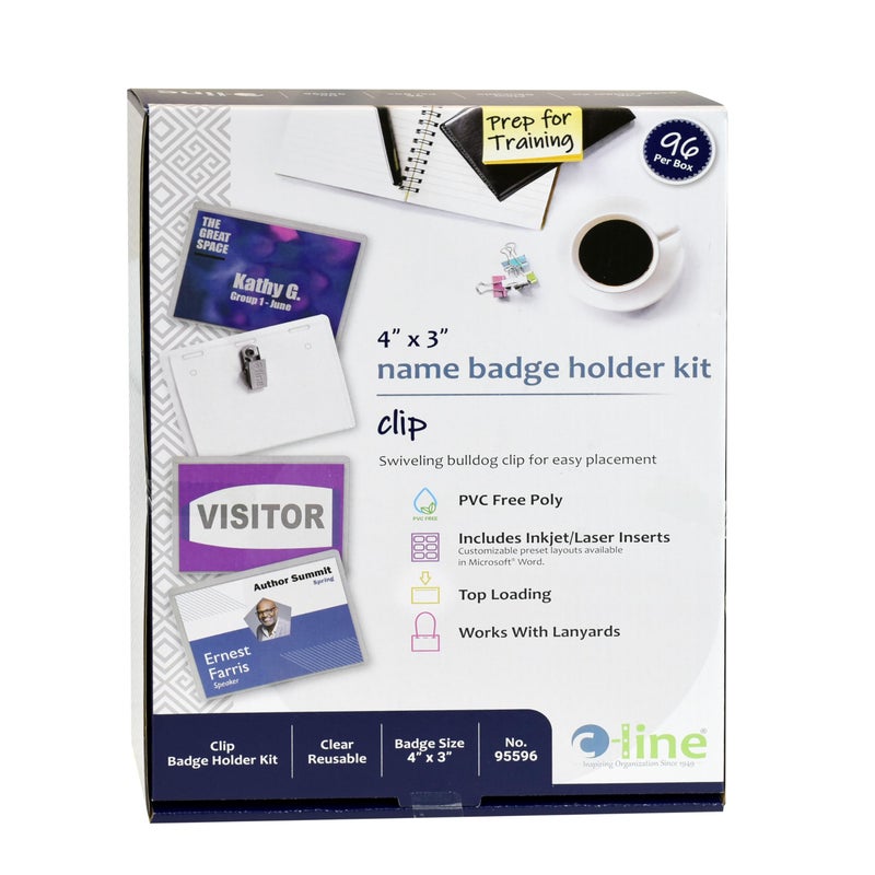 C-Line Name Badge Kits, Top Load, 4 X 3, Clear, Clip Style, 96/box - Image 1